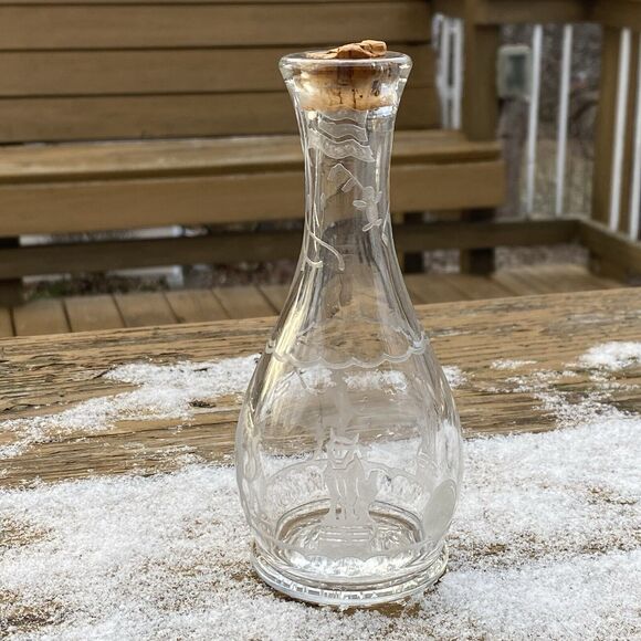 Vintage Heisey Glass Bitters Bottle with Circus Etch Lion Tamer 6" tall - Picture 1 of 16